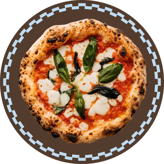 Neapolitan pizza with tomato sauce, melted mozzarella, and fresh basil leaves on a charred crust.
